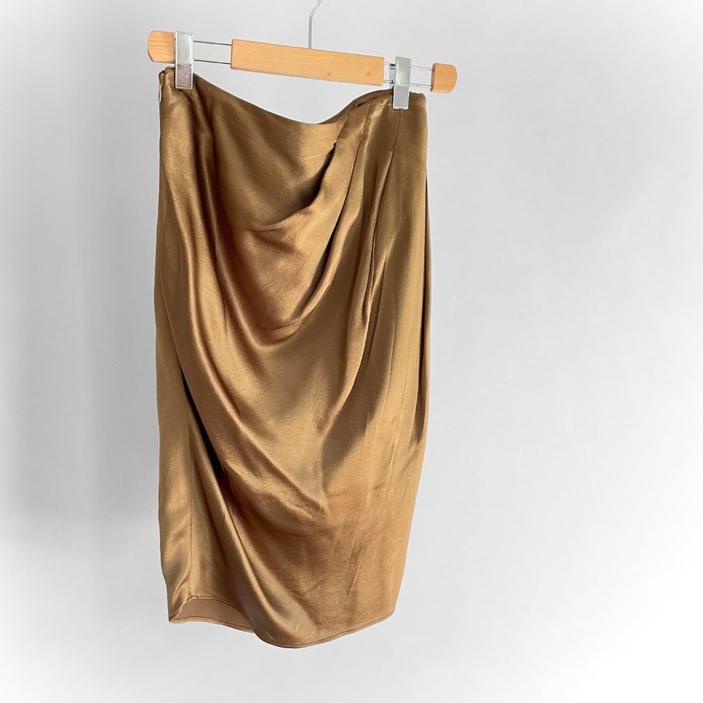 STEFFIE CHRISTIAENS Knee-Length Pleated Draped Bronze Skirt Size: S | US4, FR36